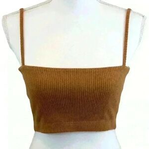 Raised by Water Brown Ribbed Bandeau Crop Top Stretch Fabric Size XS